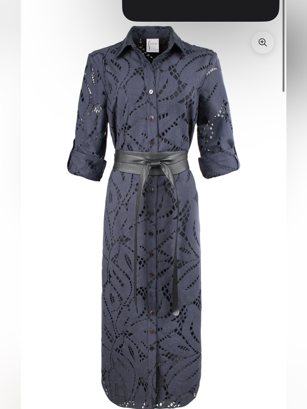 Finley Women's Blue Eyelet Shirt Dress Coat with Leather Waist Tie
